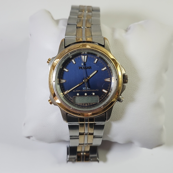 Pulsar Other - Vintage Pulsar Watch Blue and Gold Alarm Chronograph Watch